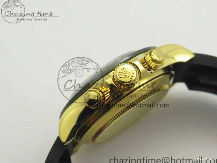 0522 Chic Daytona 116518LN YG JH Best Black Gold Dial On Rubber Strap A4130 (Free XS Rubber ) 3458